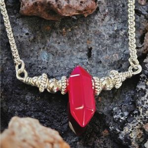 🔴Handmade Double terminated fushia pink agate crystal gems adjustable choker